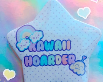 Kawaii Hoarder Star Holographic Rosette Button