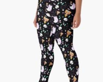 Halloween Sweets leggings, Skeleton Creepy Cute Bat Leggings, Pumpkin Ice Cream,  Bat Tights, Pastel Goth leggings, Lavender Bat leggings