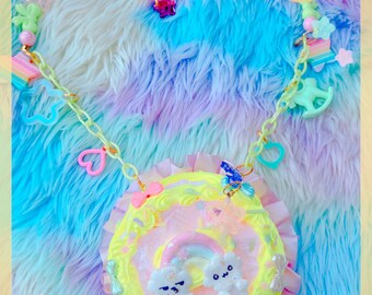 Dreamy Rainbow Cloud Friends Cake  Necklace, pastel necklace, kawaii necklace, pastry necklace, cute necklace, kawaii accessories