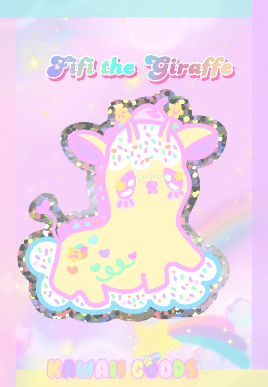 Fifi the Giraffe Holographic Sticker, Glitter Sticker, Kawaii Stickers ...