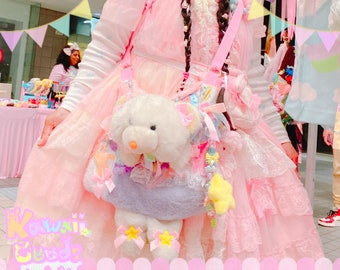 Dreamy Upcycled Bear Bag, pastel bag, kawaii bag, cute bag, OOAK bag, cute purse, kawaii purse, adorable purse, fairykei purse