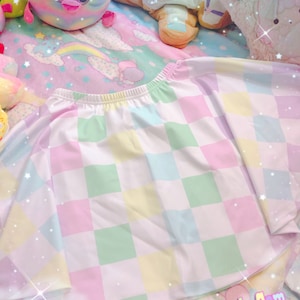 Pastel Rainbow Checker  Skirt, Pastel Skirt, Kawaii Skirt, Fairykei Skirt, Y2K pastel fashion