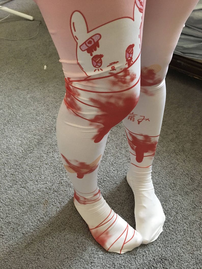 Guro Kawa Painfully Hurt Abby Bunny Bandage Tights, Yami Kawaii,menhera leggings, kawaii pills tights, menhera leggings, kawaii leggings, image 2