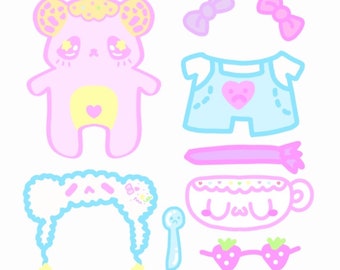 Conchita the Bear Dress Up Holo Sticker Sheet, kawaii stationary, kawaii sticker sheet, cute sticker sheet, pastel sticker sheet Pre-Order!