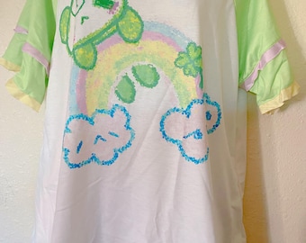 Lucky  Panda top, heisei retro fashion top, kawaii top, cute top, panda  top, four leaf clover top
