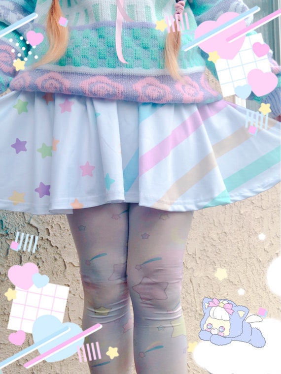 Pastel Rainbow Stripe Star Candy Girl Skirt Fairy Kei Sweet Pop