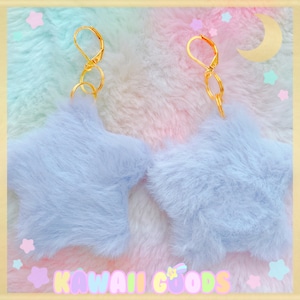 Cute fuzzy starry dainty Earrings, Kawaii earrings, cute earrings, fluffy stars earrings, dreamy earrings, star earrings, kawaii fluffy
