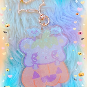Emotion Bear Pumpkin Keychain, kawaii keychain, cute keychain, animal keychain, pastel keychain, alien keychain, pumpkin bear keychain