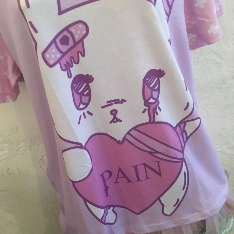 Painfully Hurt Bunny Conversation PAIN, menhera top, menhera shirt, menhera blouse, menhera clothing, menhera clothers, yami kawaii top image 3