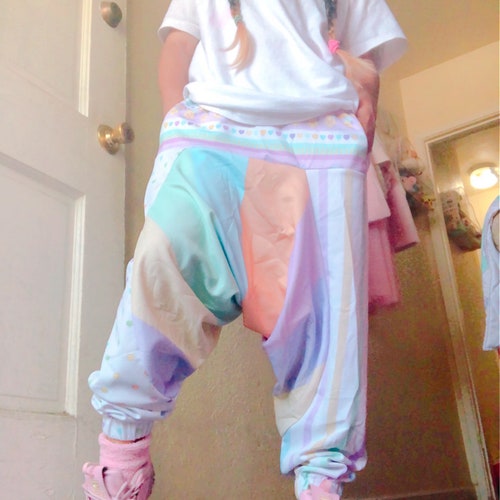 Fairykei Yume Kawaii Decora harem pants, Boystyle Fairykei, Boystyle pants, pastel pants, pastel joggers