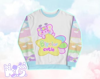 Bipolar Emotion Bear, Starry Rainbow Sweater, Fairy Kei Sweater, Fairykei Sweater