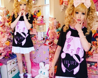 Painfully Hurt Bunny Conversation Heart Shirt HURT, menhera top, menhera blouse, menhera shirt, kawaii shirt, kawaii top, cute top, menhera