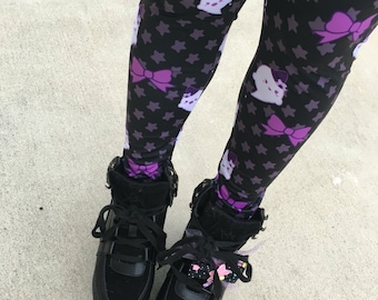 Kawaii Ghost Leggings Tights, Bat Tights, Pastel Goth Tights