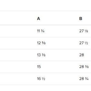 May include: Size chart showing measurements in inches for a garment. The chart includes measurements for the bust, waist, and hips in sizes XS, S, M, L, and XL.