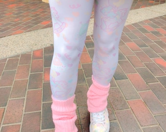 Sweetie Dreams Rocking Horse and Trixie the alien Bear , Fairy Kei Leggings, Pastel Bear Leggings  (made to order)