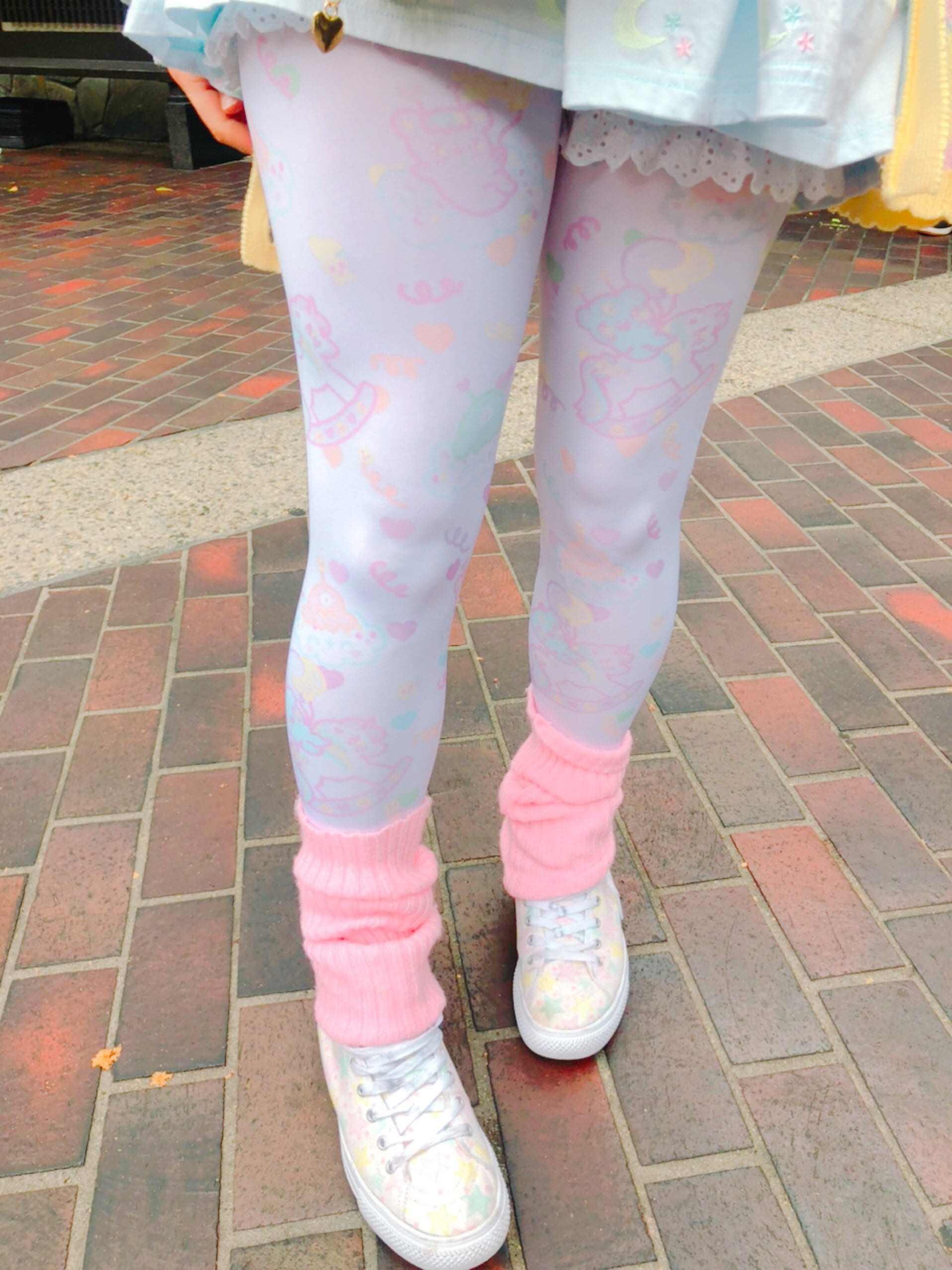 Sweetie Dreams Rocking Horse and Trixie the Alien Bear , Fairy Kei Leggings,  Pastel Bear Leggings made to Order 