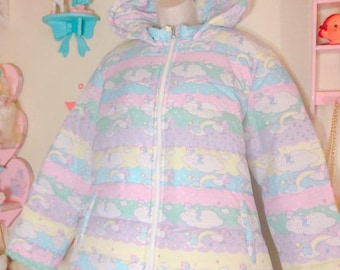Dreamy Sweetie Dreams and Trixie Puffy  Jacket, Yume Kawaii Jacket, Pastel clothing, fairykei clothing, Rainbow Jacket, Rainbow Cloud Jacket