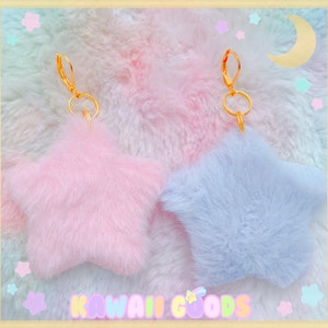 Cute fuzzy starry dainty Earrings, Kawaii earrings, cute earrings, fluffy stars earrings, dreamy earrings, star earrings, kawaii fluffy