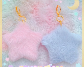 Cute fuzzy starry dainty Earrings, Kawaii earrings, cute earrings, fluffy stars earrings, dreamy earrings, star earrings, kawaii fluffy