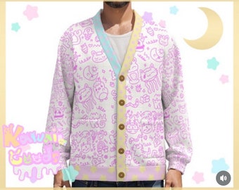 Kawaii Doodle KG  Cardigan, cute cardigan, adorable cardigan, decora cardigan, pastel cardigan, fairykei cardigan, jfashion cardigan