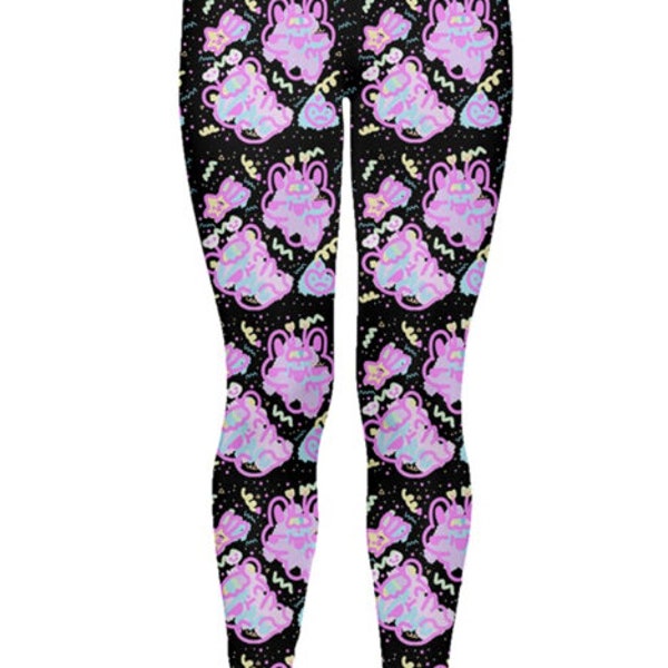Pop Art Emotion Bear and Lilly the bunny leggings, Fairy Kei Tights, Fairykei Tights, cute tights, kawaii tights, pastel clothing