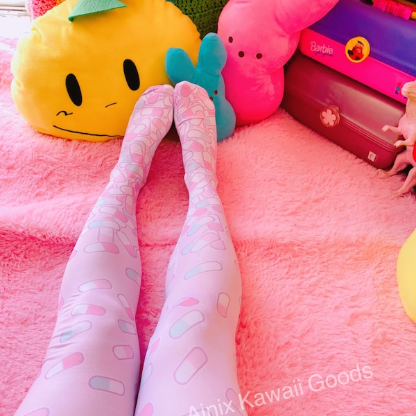 Happy Pills Aini x Kawaii Goods Collab Tights, Yami Kawaii Tights (pastel version)