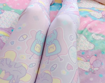 Hurt Bunny Bear Nurse  Death Yami Kawaii  leggings, menhera leggings, kawaii pills tights, menhera womens leggings, kawaii leggings, yami
