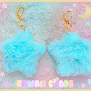 Cute fuzzy starry dainty Earrings, Kawaii earrings, cute earrings, fluffy stars earrings, dreamy earrings, star earrings, kawaii fluffy