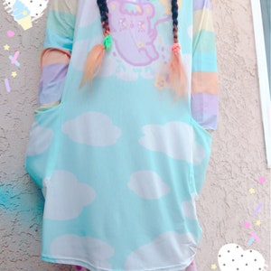 Emotion Bear Dreamy Clouds Yume Kawaii Dress, fairykei dress, cute dress, kawaii dress, pastel cloud dress, kawaii clothing, cute clothing,