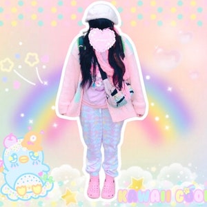 Gummy Bear Alien Gingham plush  Pants Joggers, pastel pants, pastel cute pants, fairykei pants, kawaii pants, yume kawaii pants