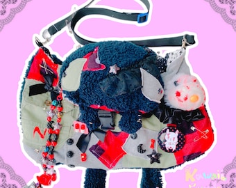 Grunge Punk Safety Pin Upcycled Bear Bag, pastel bag, kawaii bag, cute bag, OOAK bag, cute purse, kawaii purse, adorable purse,