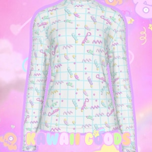 Fairykei Cutie Grid Turtle Neck Top, kawaii top, cute top, kawaii clothing, cute clothing, pastel clothing