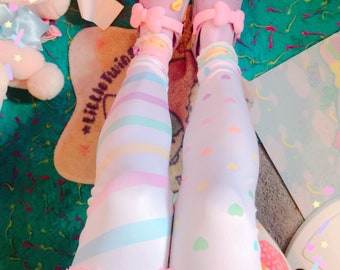 Rainbow leggings, Fairy Kei Tights, Fairykei Tights, cute tights, kawaii tights, pastel clothing, fairykei clothing, kawaii clothing