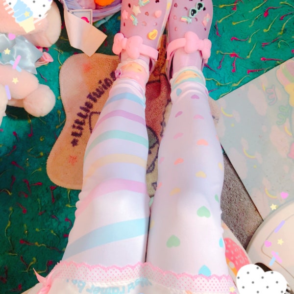 Rainbow leggings, Fairy Kei Tights, Fairykei Tights, cute tights, kawaii tights, pastel clothing, fairykei clothing, kawaii clothing