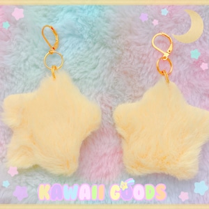 Cute fuzzy starry dainty Earrings, Kawaii earrings, cute earrings, fluffy stars earrings, dreamy earrings, star earrings, kawaii fluffy