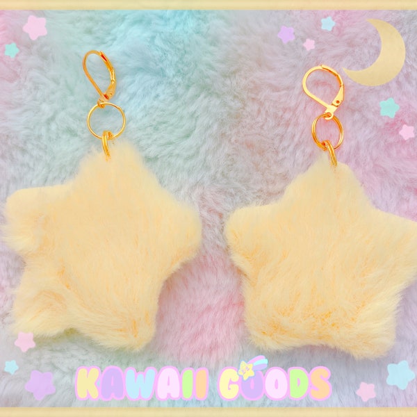 Jolies boucles d'oreilles délicates étoilées floues, boucles d'oreilles Kawaii, jolies boucles d'oreilles, boucles d'oreilles étoiles moelleuses, boucles d'oreilles de rêve, boucles d'oreilles étoiles, peluches kawaii