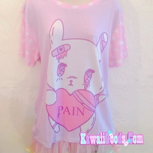 Painfully Hurt Bunny Conversation PAIN, menhera top, menhera shirt, menhera blouse, menhera clothing, menhera clothers, yami kawaii top image 1