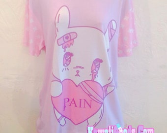 Conversa de coelhinho dolorosamente ferido DOR, blusa menhera, camisa menhera, blusa menhera, roupa menhera, vestuário menhera, blusa yami kawaii