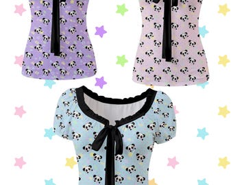 Dreamy Panda Pop kei Frilly Puffy  Top, kawaii top, cute top, kawaii clothing, cute clothing, pastel clothing
