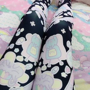 Hurt Bunny Bear Nurse Death Yami Kawaii Leggings, Menhera Leggings, Kawaii Pills  Tights, Menhera Womens Leggings, Kawaii Leggings, Yami 