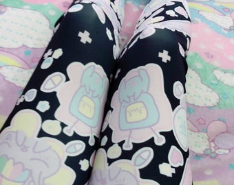 Hurt Bunny Bear Nurse  Death Yami Kawaii leggings, menhera leggings, kawaii pills tights, menhera womens leggings, kawaii leggings, yami