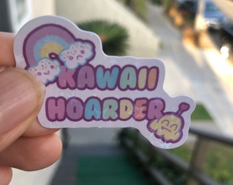 Kawaii Hoarder Holographic Glitter Sticker, kawaii stickers, pastel stickers, cute stickers, fairykei stickers, cutie stickers