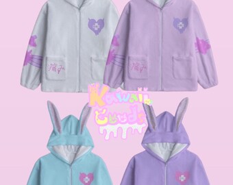 Painfully Hurt Bunny Bandage Fuzzy Sweater, Yami Kawaii Hoodie, menhera hoodie,sweater, menhera jacket, yami kawaii jacket, yami kawaii