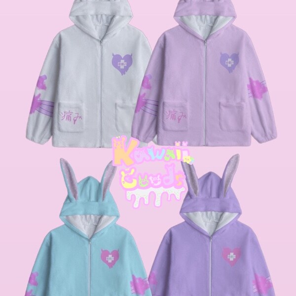 Painfully Hurt Bunny Bandage Fuzzy Sweater, Yami Kawaii Hoodie, menhera hoodie,sweater, menhera jacket, yami kawaii jacket, yami kawaii