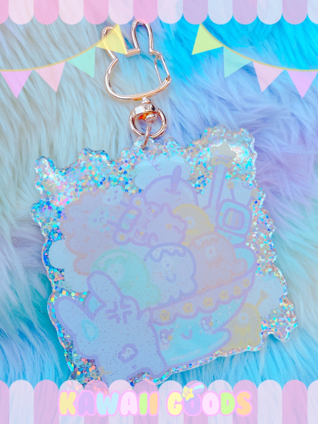 Dreamy Emotion Bear Holographic Glitter Keychain, Kawaii Keychain, Cute
