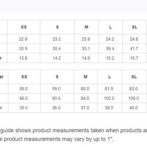 May include: A size guide showing product measurements in inches and centimetres. Measurements are provided for length, bust, and shoulder, ranging from XS to 2XL. Length measurements range from 58.0cm to 64.5cm, or 22.8 to 25.4 inches.