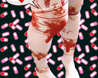 Guro Kawa Painfully Hurt Abby Bunny Bandage Tights,  Yami Kawaii,menhera leggings, kawaii pills tights, menhera  leggings, kawaii leggings,