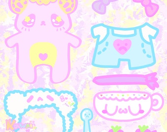 Conchita the Bear Dress Up Holo Sticker Sheet, kawaii stationary, kawaii sticker sheet, cute sticker sheet, pastel sticker sheet Pre-Order!