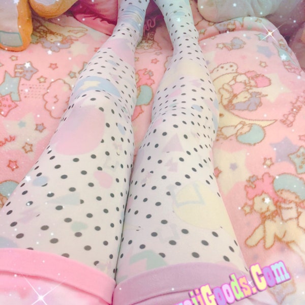 Heart Confetti Polkadot Party Yume Kawaii Leggings, Fairy Kei Leggings