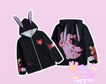 Painfully Hurt Bunny Bandage Sweater Hoodie, Plushie hoodie,menhera hoodie, menhera sweater, menhera jacket, yami kawaii jacket, yami kawaii